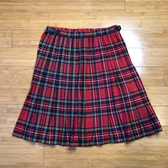 Vintage 100% Wool Skirt Kilt Tartan Plaid Pleated Irish Red Winter Fall Swiftie - Picture 8 of 11